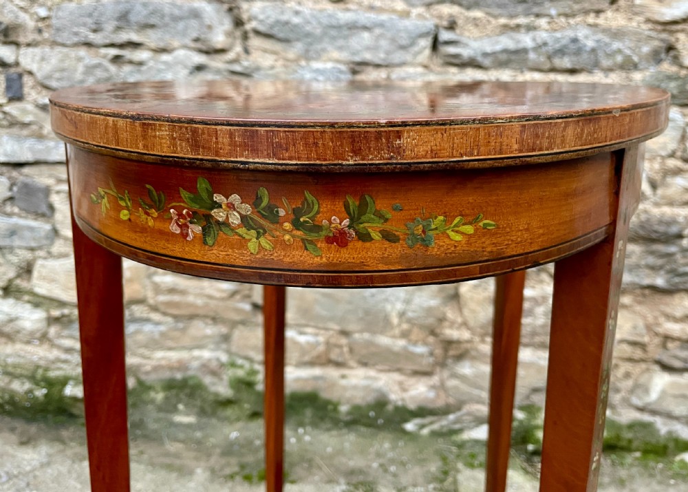 Edwardian Sheraton Revival Hand Painted Satinwood Table View VIII