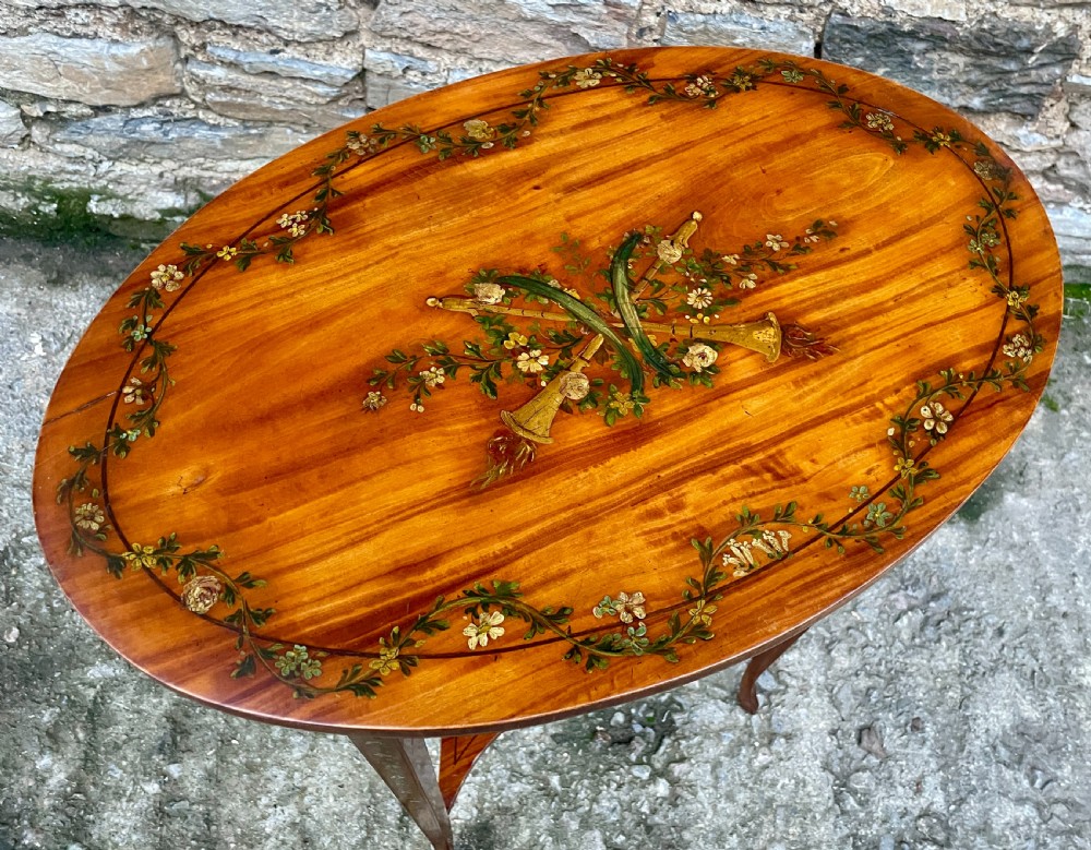 Edwardian Sheraton Revival Hand Painted Satinwood Table View XI