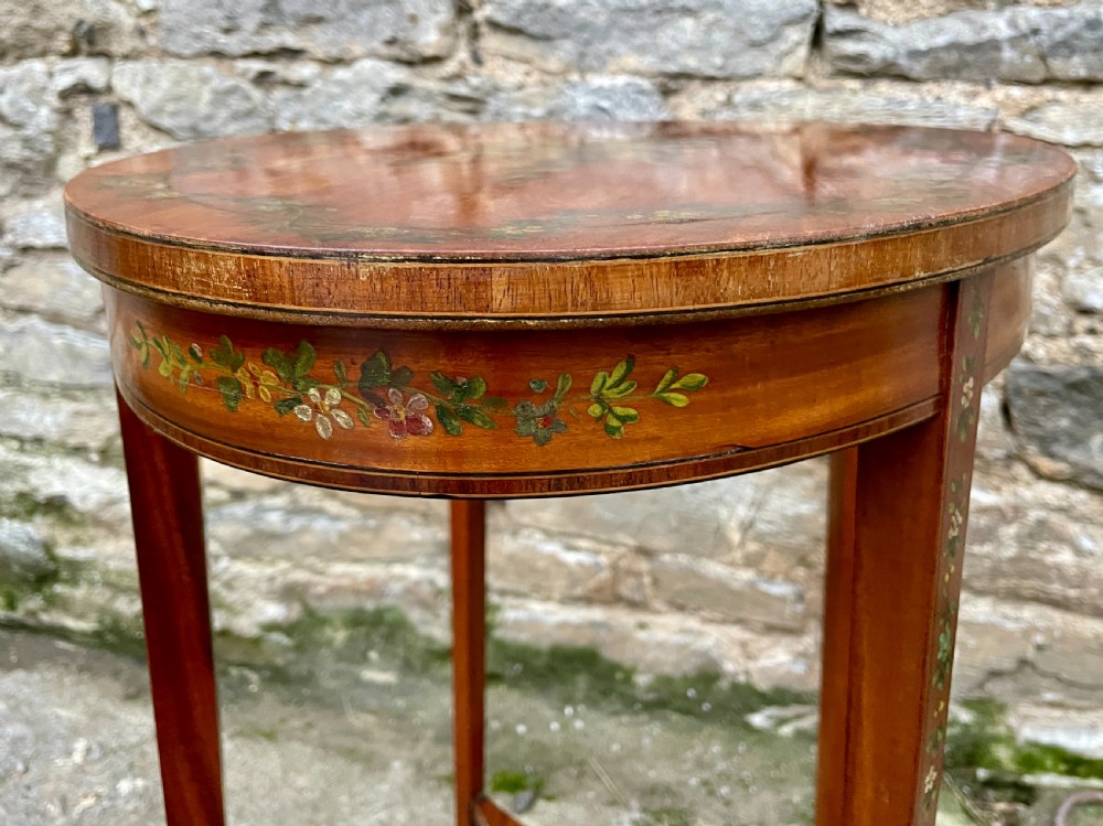 Edwardian Sheraton Revival Hand Painted Satinwood Table View XII