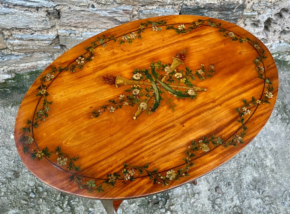 Edwardian Sheraton Revival Hand Painted Satinwood Table View XIII