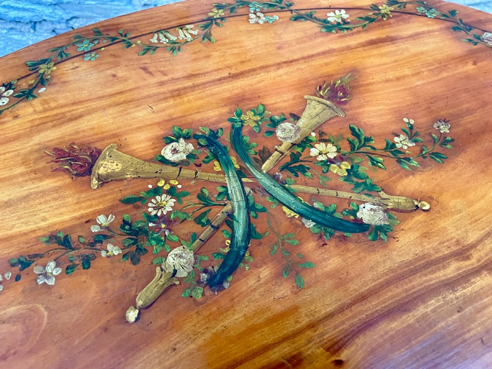 Edwardian Sheraton Revival Hand Painted Satinwood Table View XIV