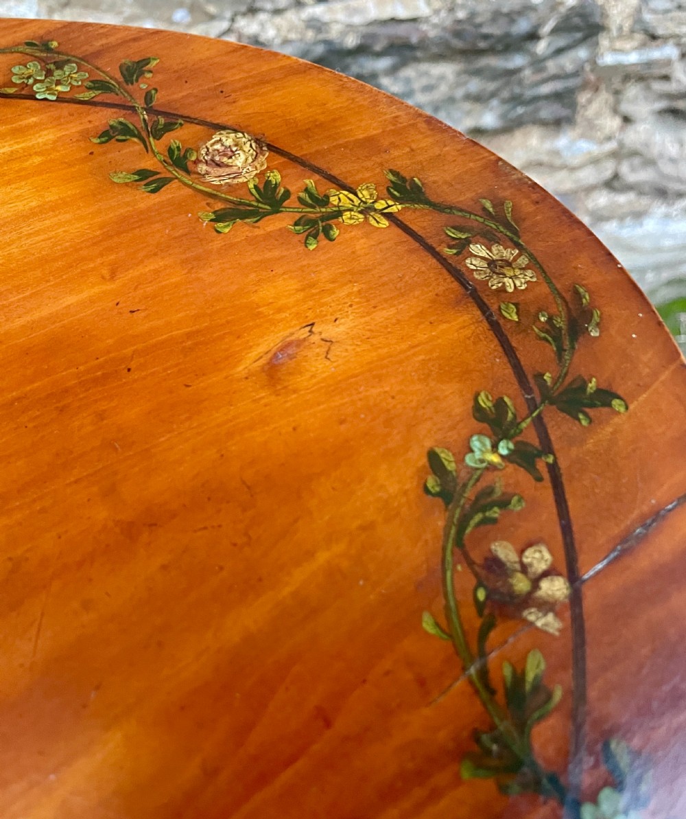 Edwardian Sheraton Revival Hand Painted Satinwood Table View XV