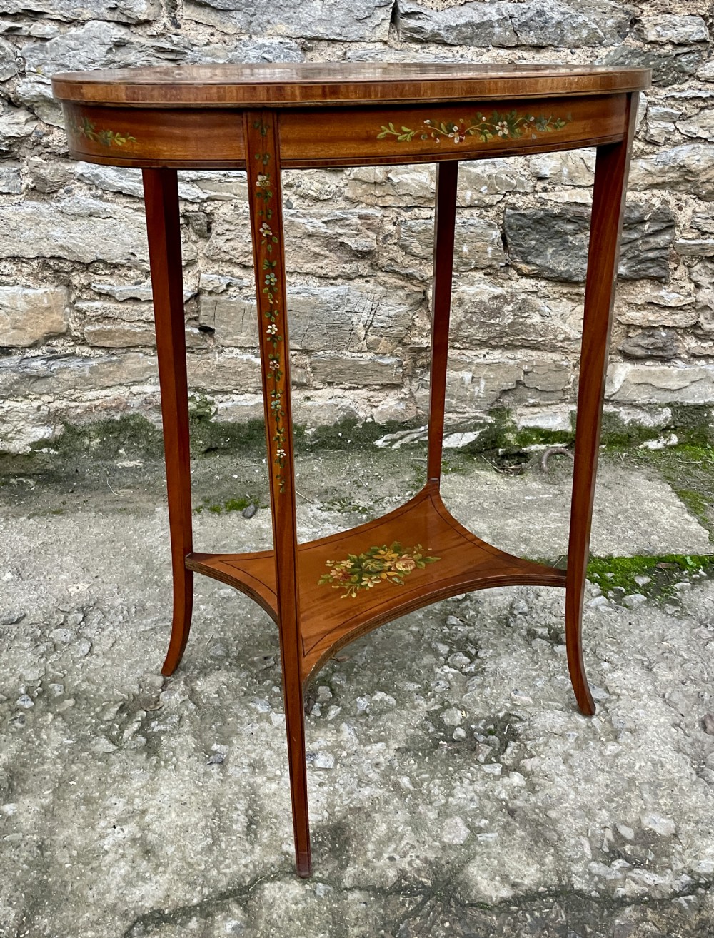 Edwardian Sheraton Revival Hand Painted Satinwood Table View XVII