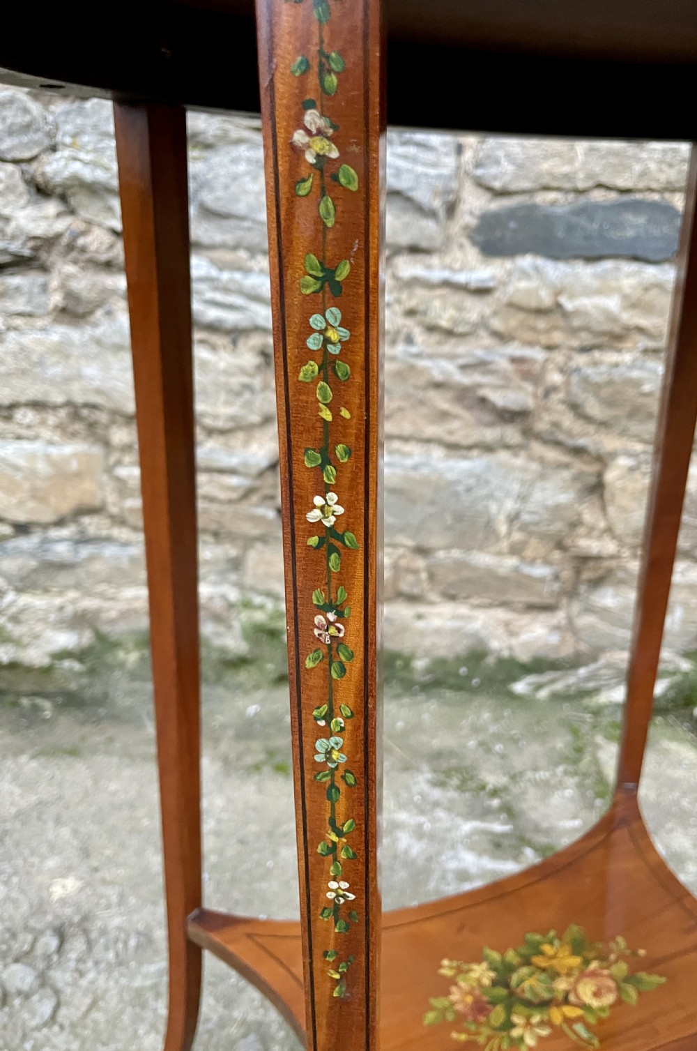 Edwardian Sheraton Revival Hand Painted Satinwood Table View XVIII