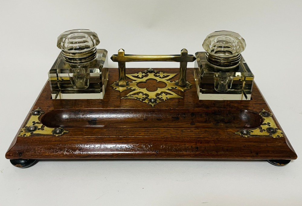 Victorian Oak and Brass Mounted Desk Stand