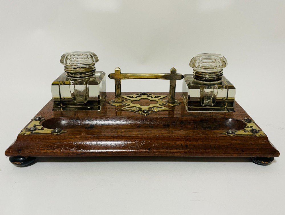 Victorian Oak and Brass Mounted Desk Stand View II