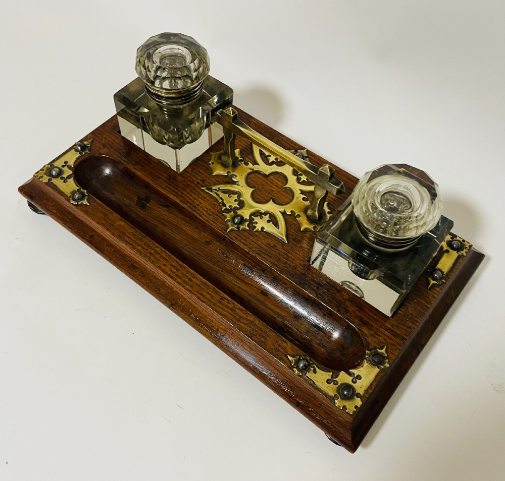 Victorian Oak and Brass Mounted Desk Stand View III