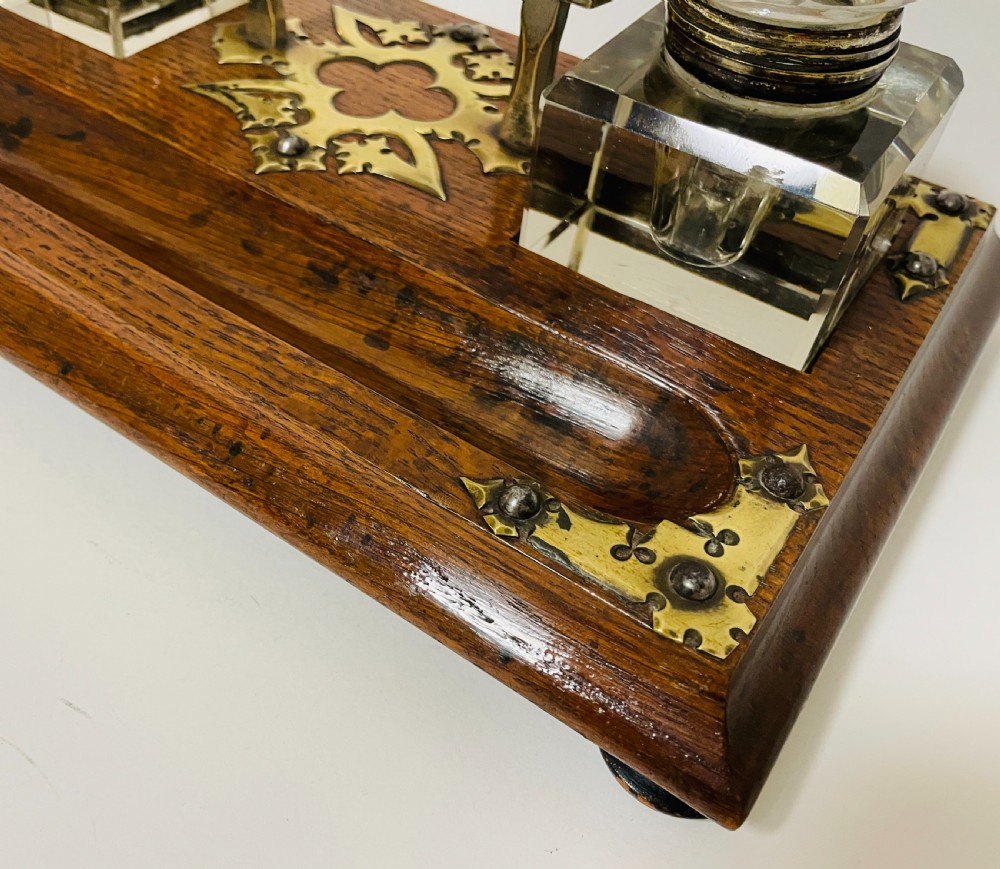 Victorian Oak and Brass Mounted Desk Stand View IV