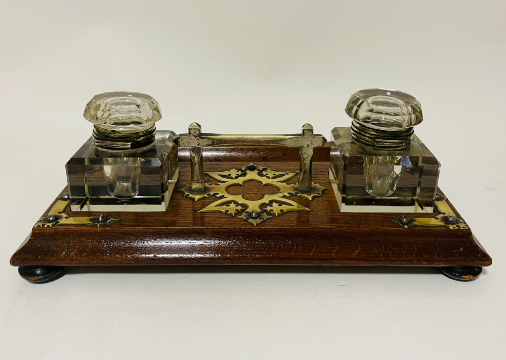 Victorian Oak and Brass Mounted Desk Stand View VI