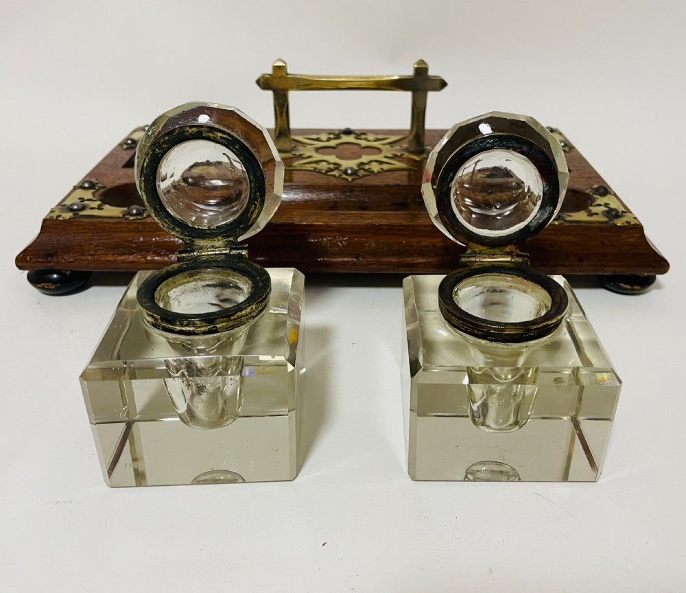 Victorian Oak and Brass Mounted Desk Stand View VII