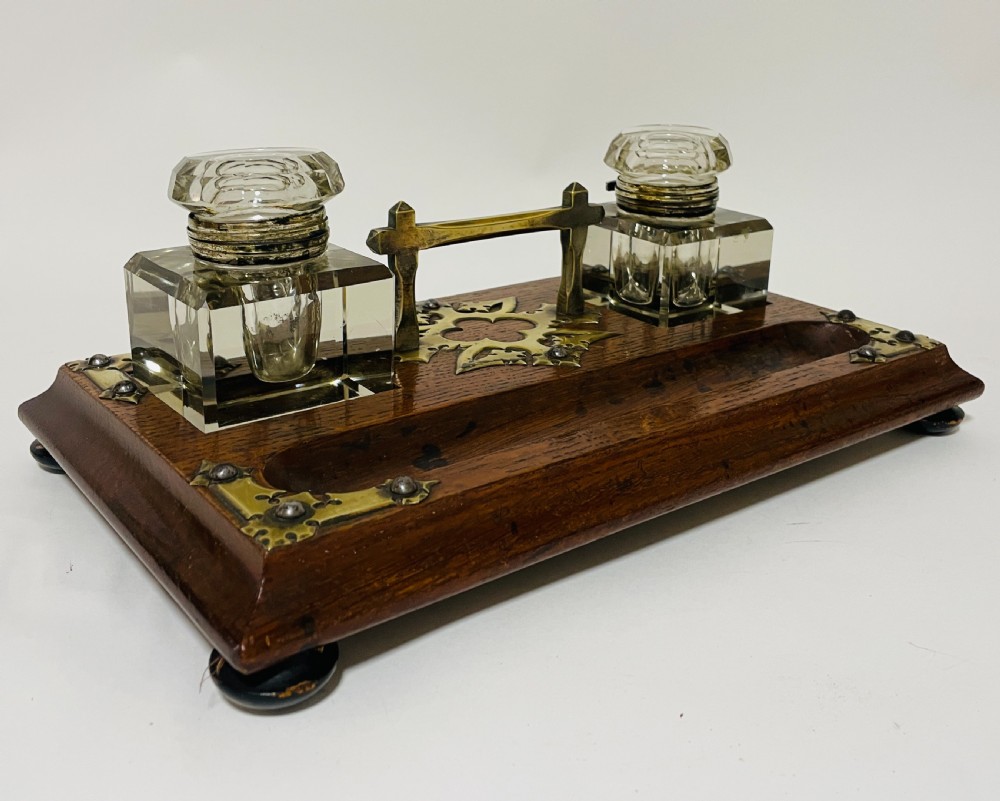 Victorian Oak and Brass Mounted Desk Stand View VIII
