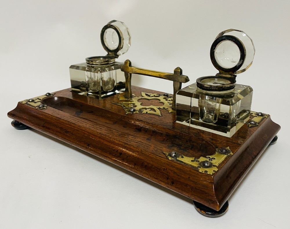 Victorian Oak and Brass Mounted Desk Stand View X