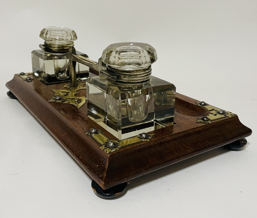 Victorian Oak and Brass Mounted Desk Stand View XI