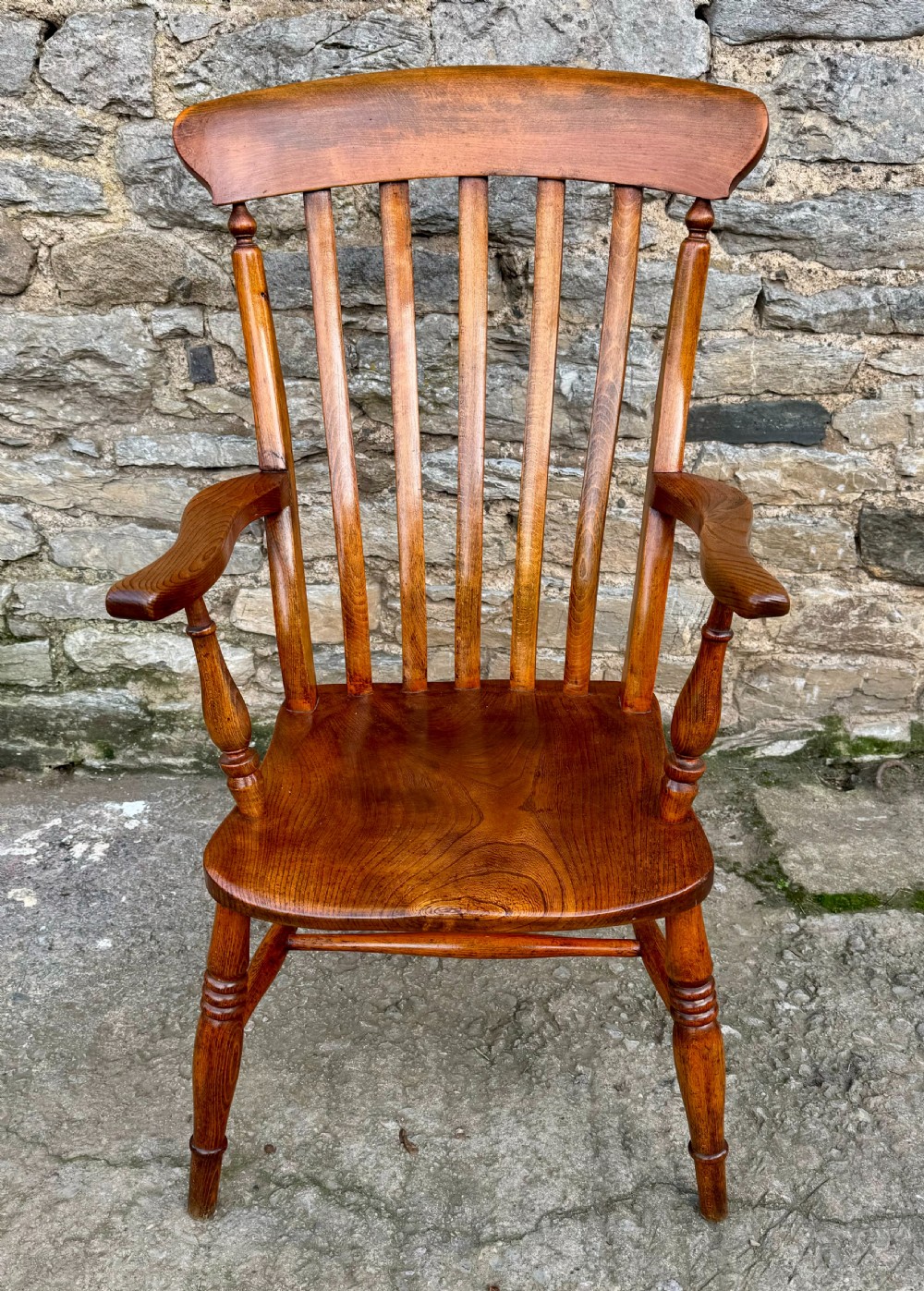 Antique Elm Lathe Back Farmhouse Chair