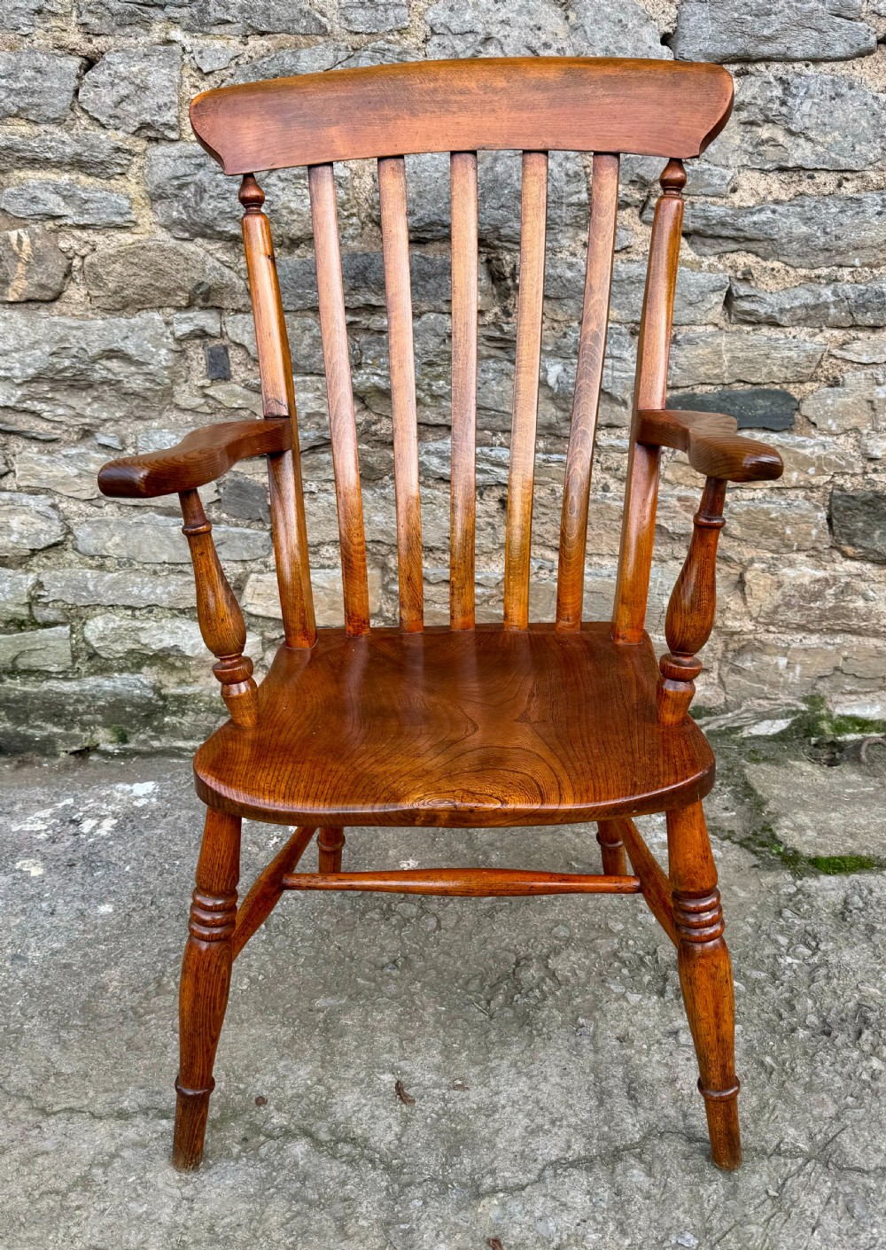 Antique Elm Lathe Back Farmhouse Chair View II