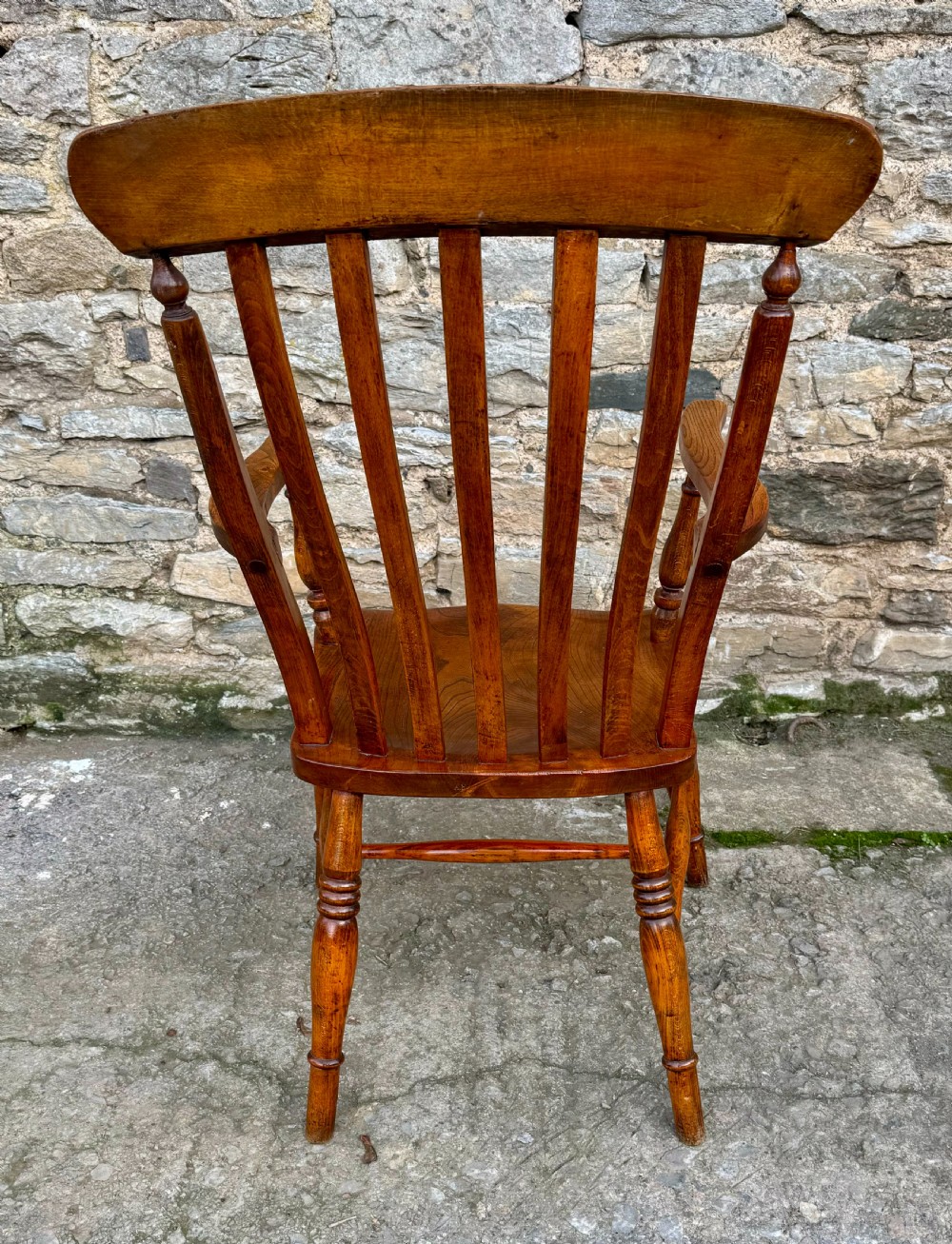 Antique Elm Lathe Back Farmhouse Chair View III