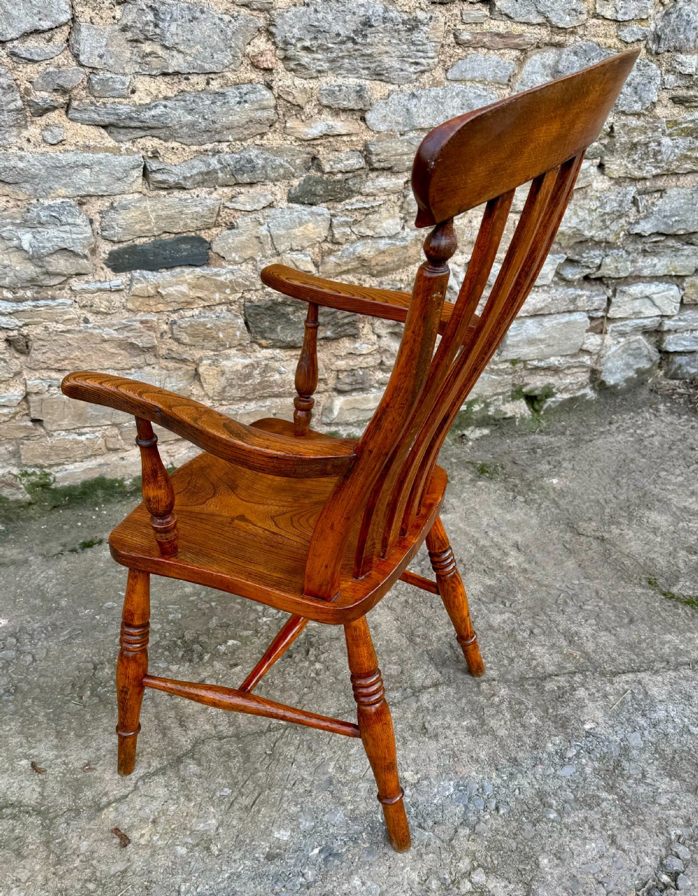 Antique Elm Lathe Back Farmhouse Chair View IV