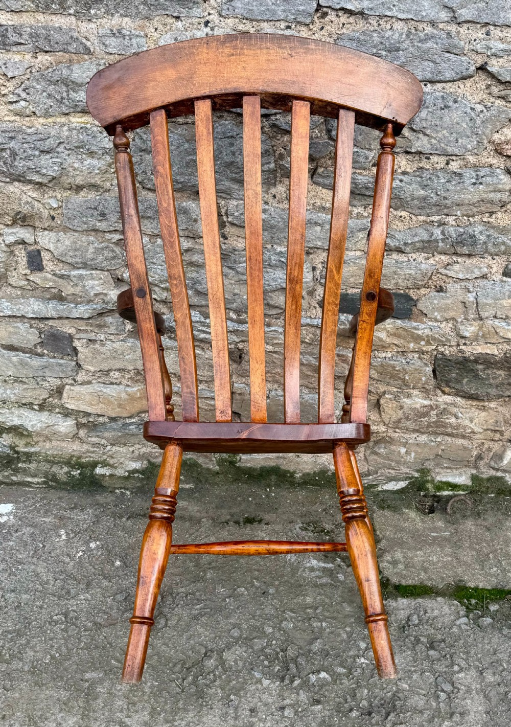Antique Elm Lathe Back Farmhouse Chair View V