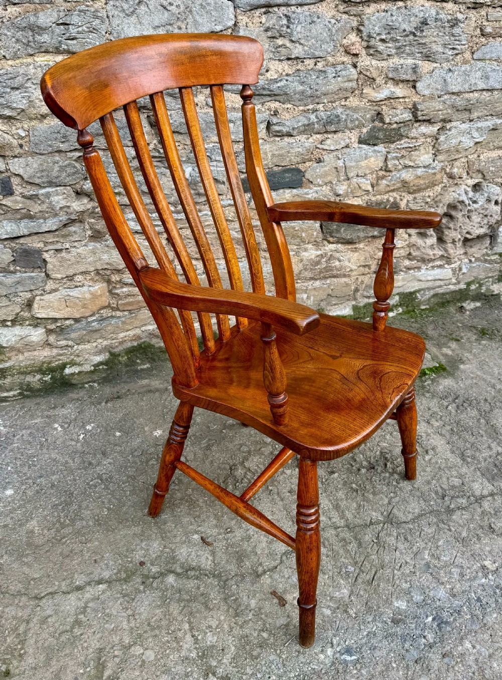Antique Elm Lathe Back Farmhouse Chair View VII