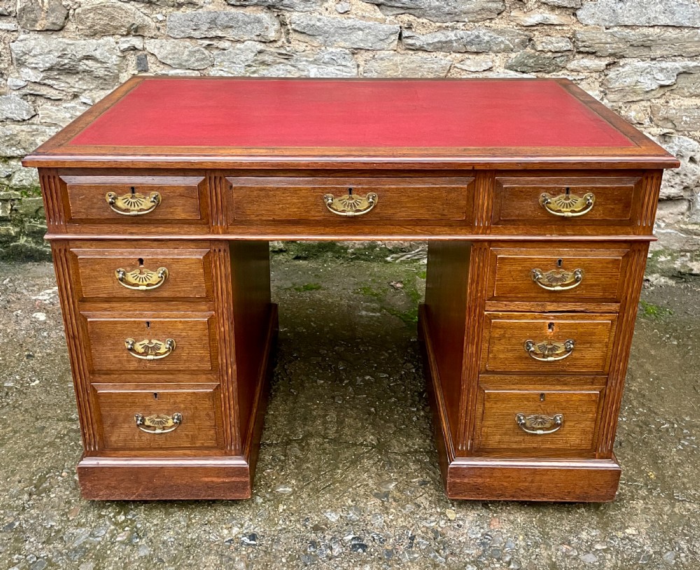 Edwardian Oak Pedestal Desk by Maple & Co
