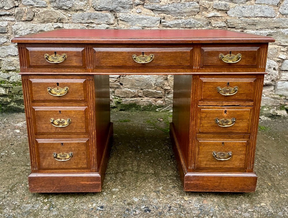 Edwardian Oak Pedestal Desk by Maple & Co View II