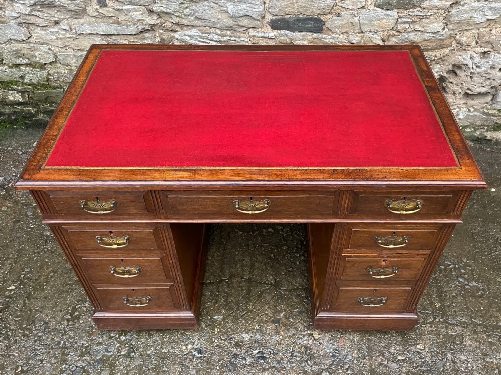 Edwardian Oak Pedestal Desk by Maple & Co View V