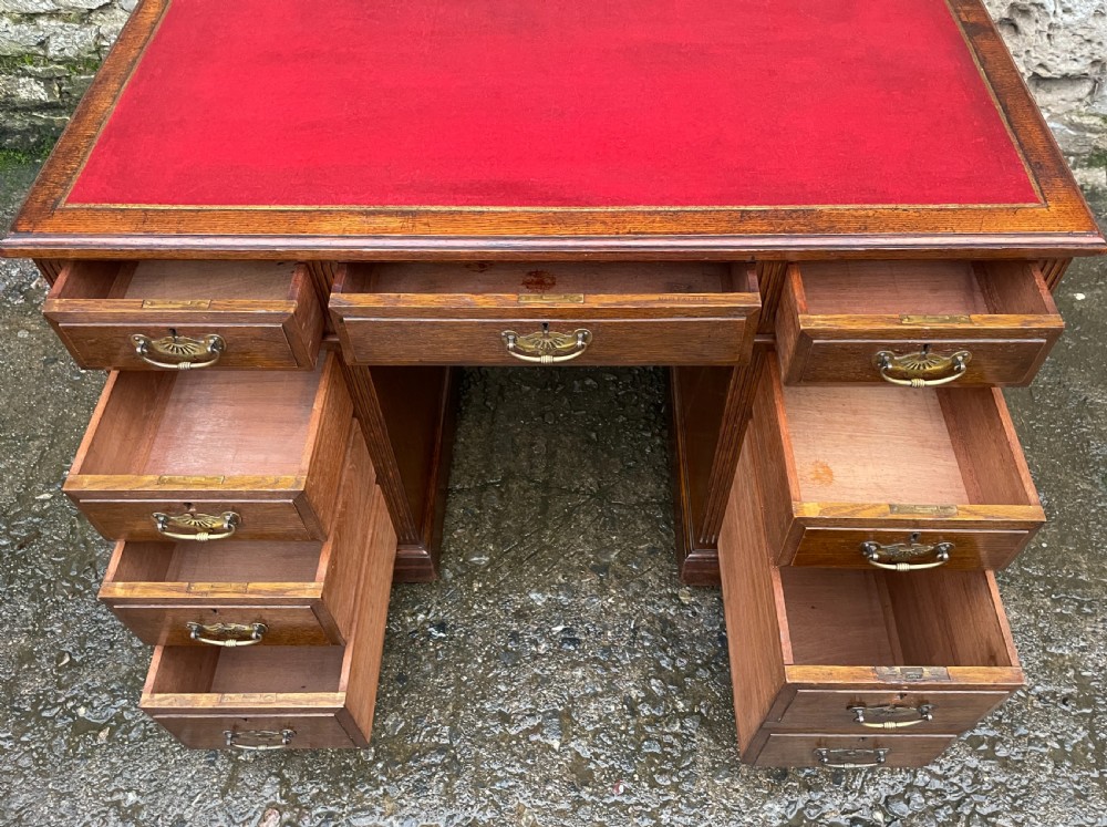 Edwardian Oak Pedestal Desk by Maple & Co View XIII