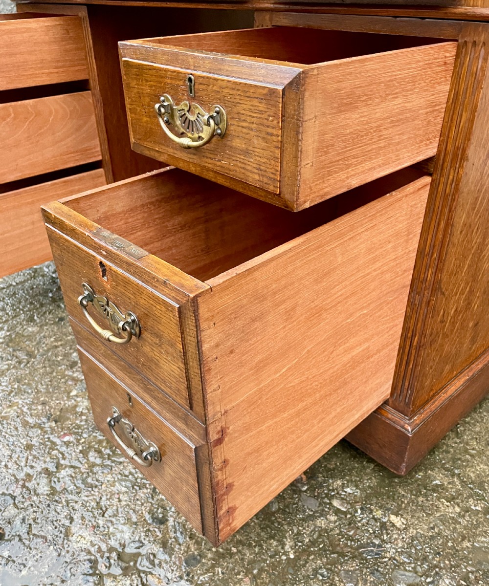 Edwardian Oak Pedestal Desk by Maple & Co View XIV