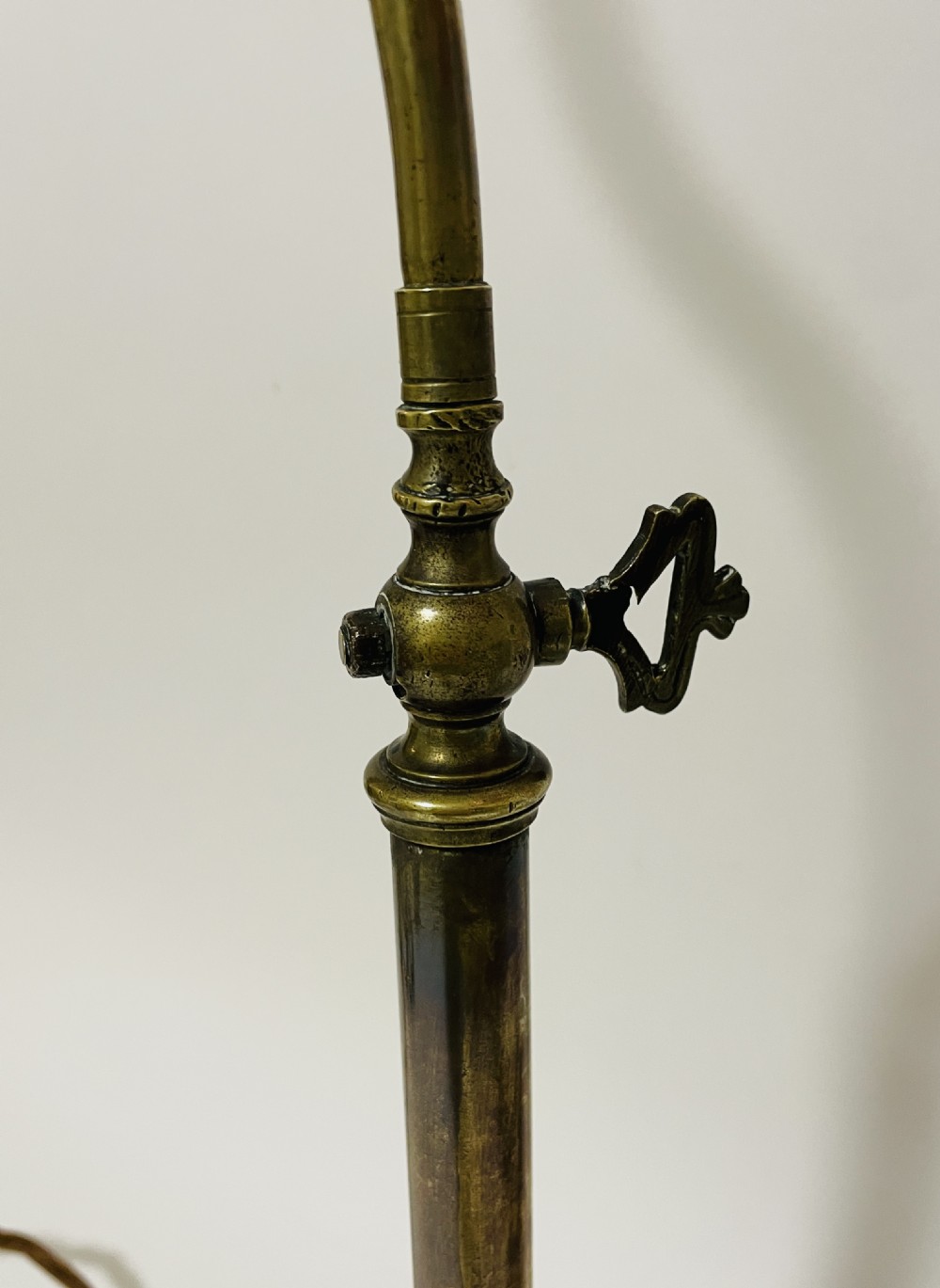 Antique Brass Reading Lamp with Cranberry Glass Shade View IX