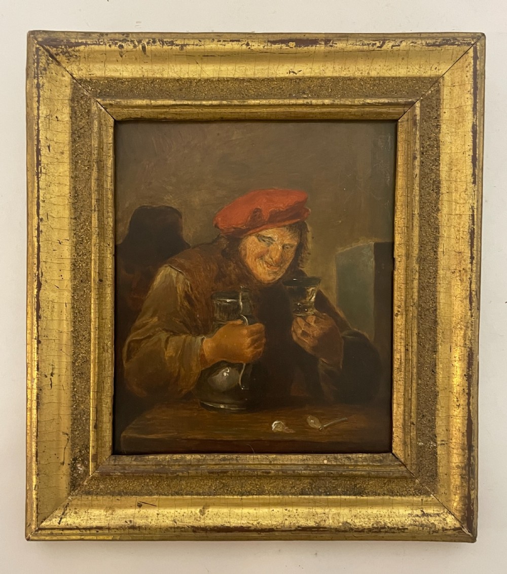 Flemish School Oil on Panel Tavern Scene