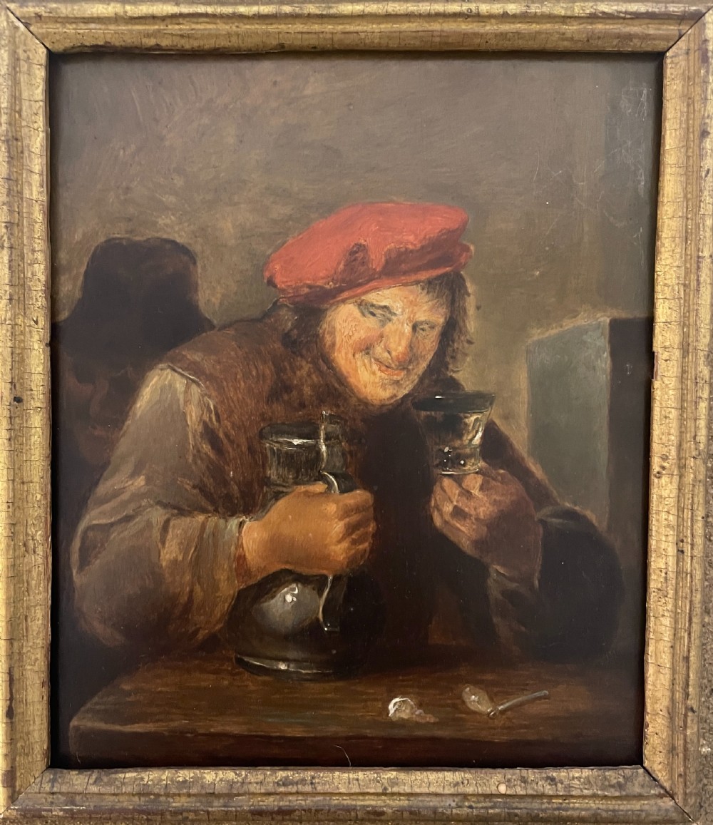 Flemish School Oil on Panel Tavern Scene View II
