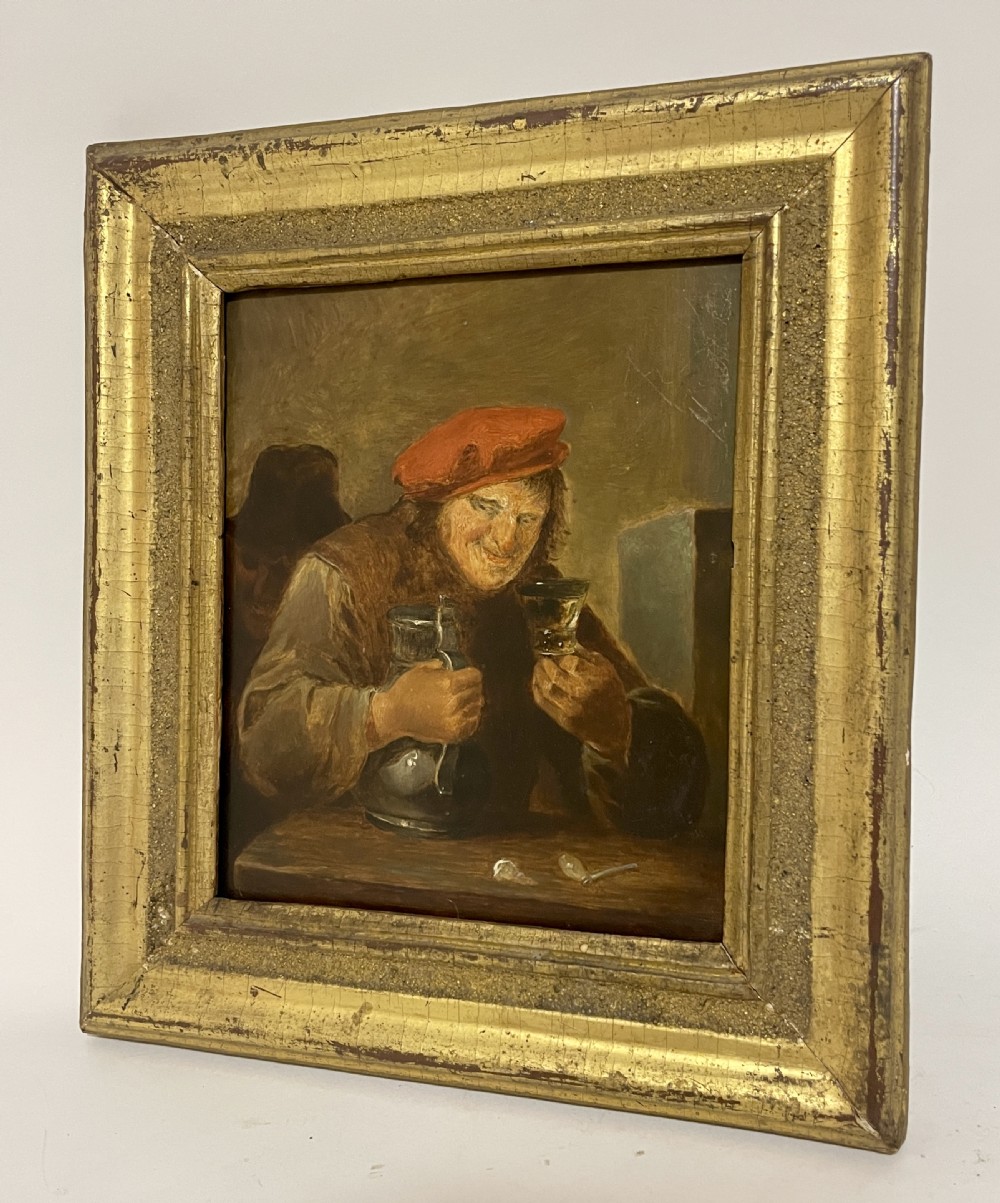 Flemish School Oil on Panel Tavern Scene View V