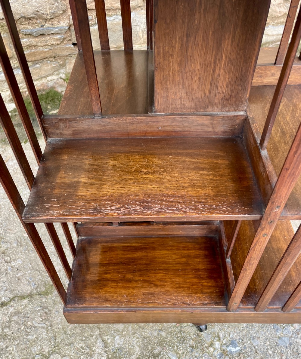 Antique Oak Revolving Bookcase View IX