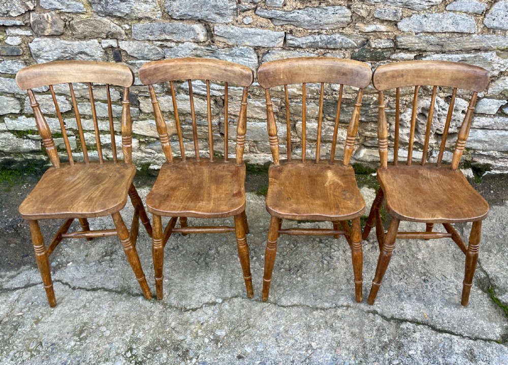 Set of Four Antique Elm Kitchen Chairs View IV