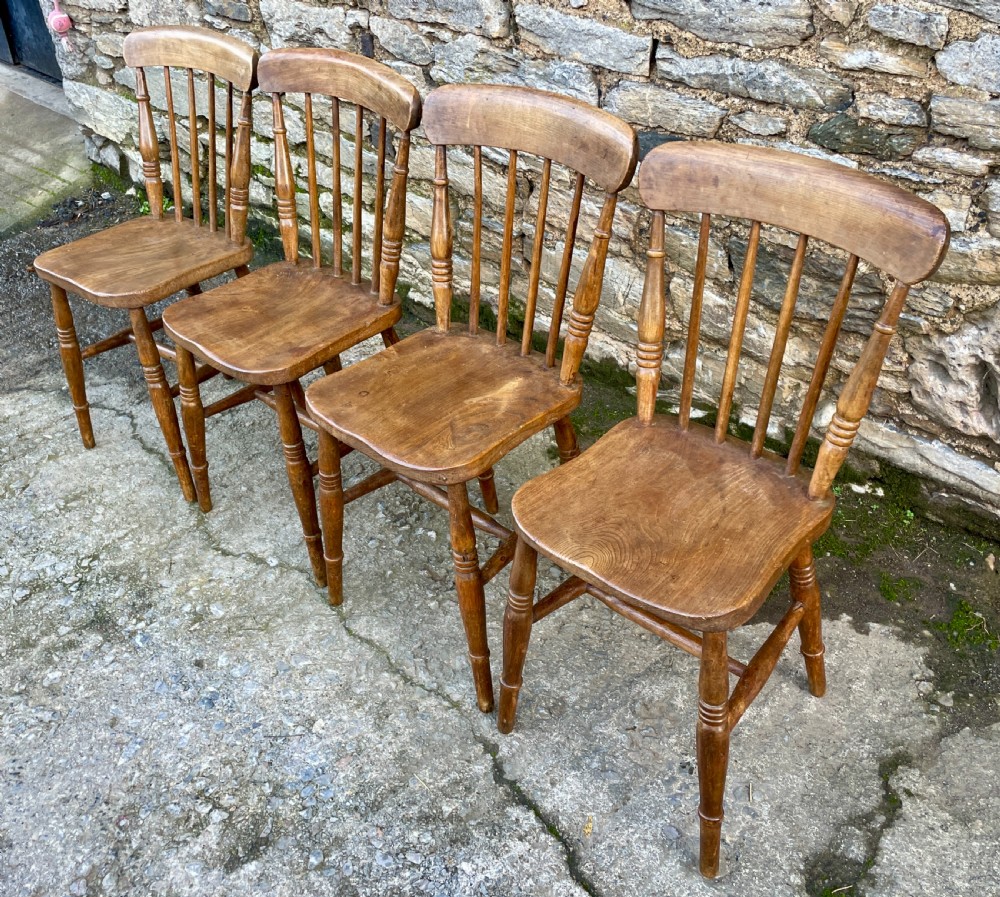 Set of Four Antique Elm Kitchen Chairs View V