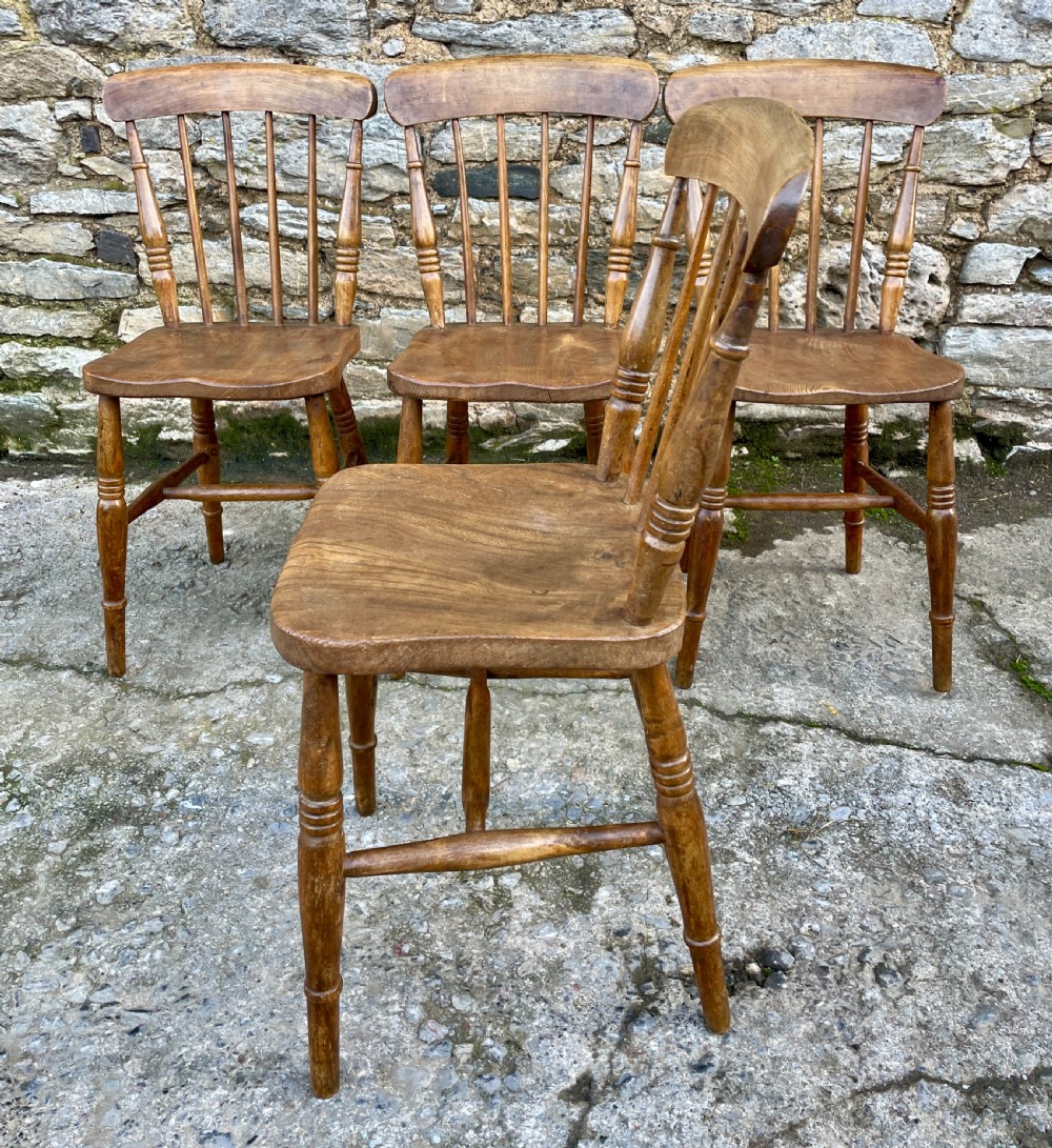 Set of Four Antique Elm Kitchen Chairs View VII