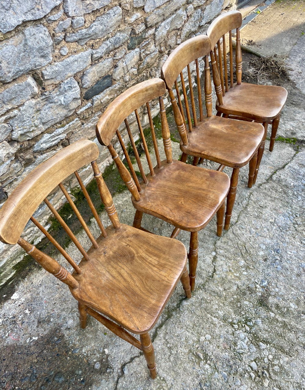 Set of Four Antique Elm Kitchen Chairs View VIII