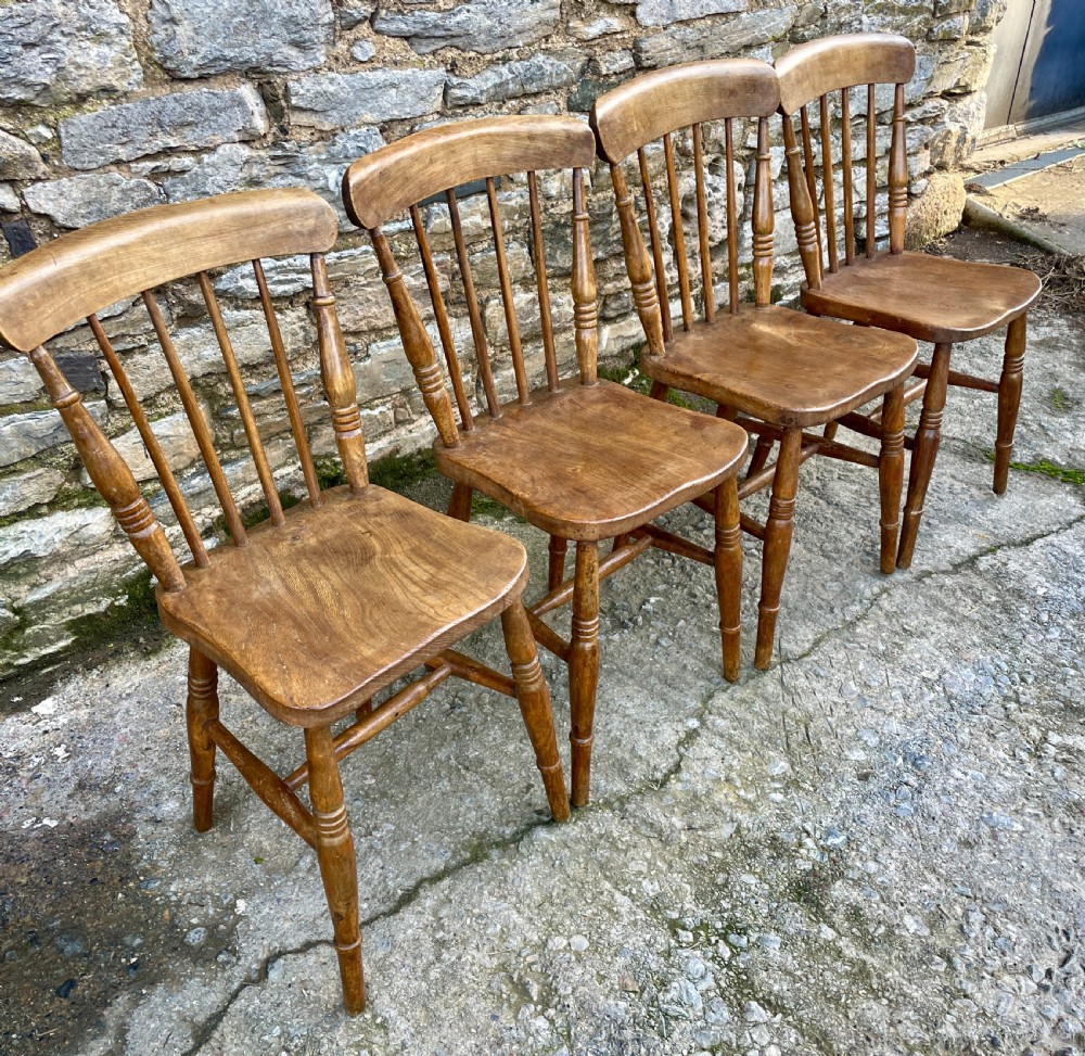 Set of Four Antique Elm Kitchen Chairs View IX