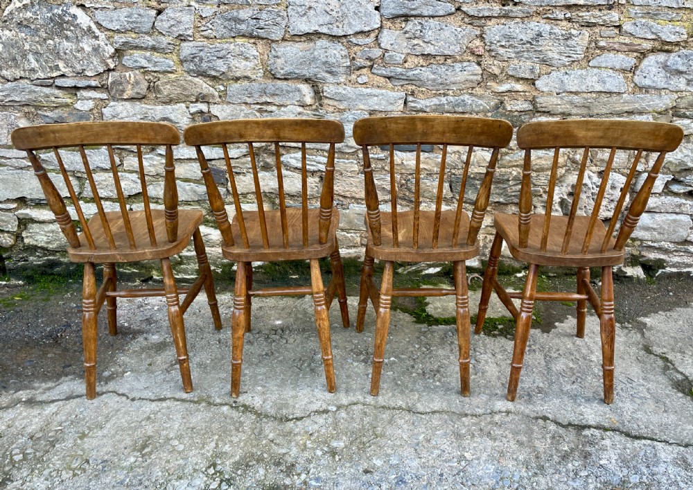 Set of Four Antique Elm Kitchen Chairs View X