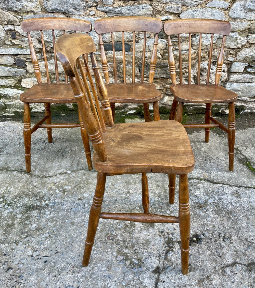 Set of Four Antique Elm Kitchen Chairs View XI