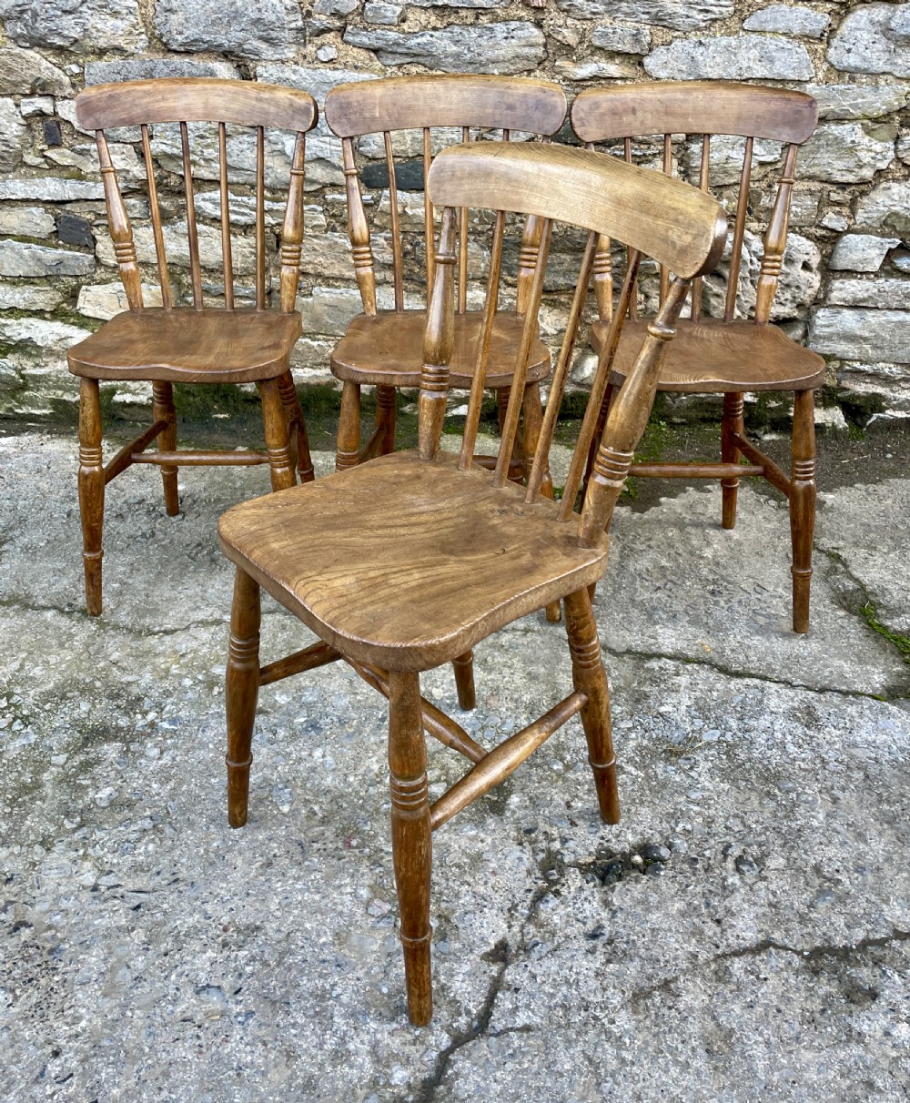 Set of Four Antique Elm Kitchen Chairs View XII