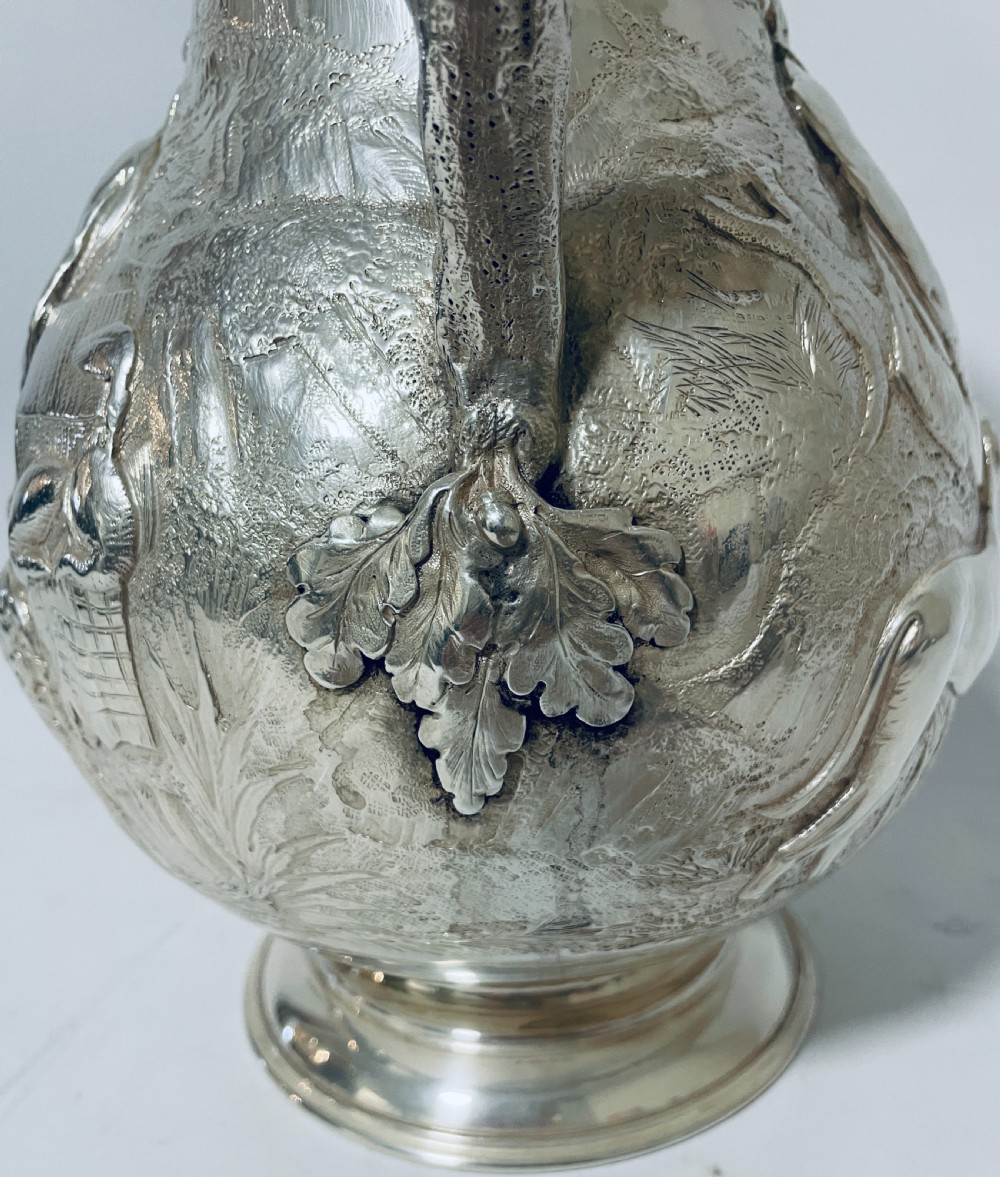 Large Victorian Silver Water Jug embossed with Scottish Hunting Scenes View XV