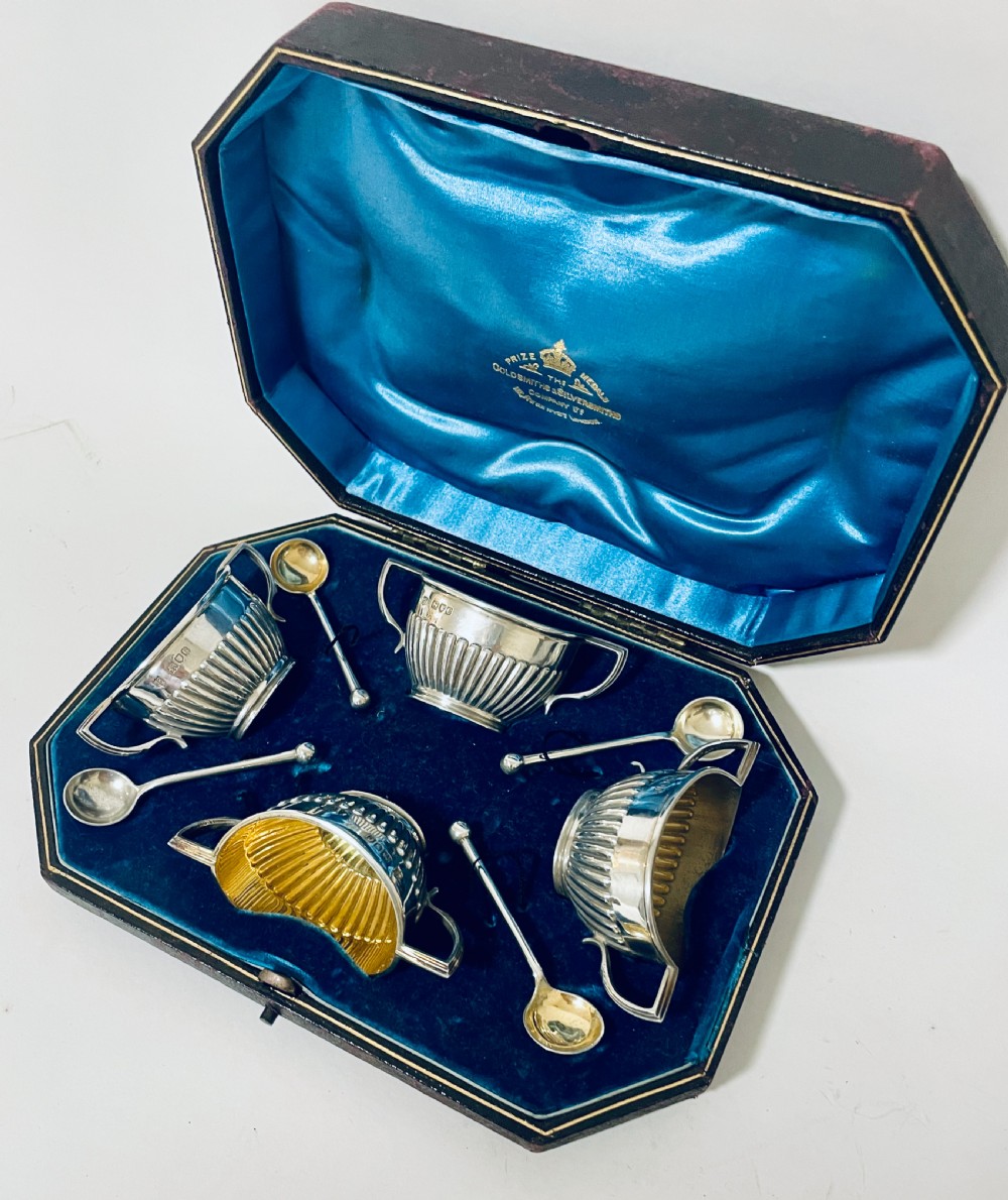 Set of Victorian Silver Salts in Box View II