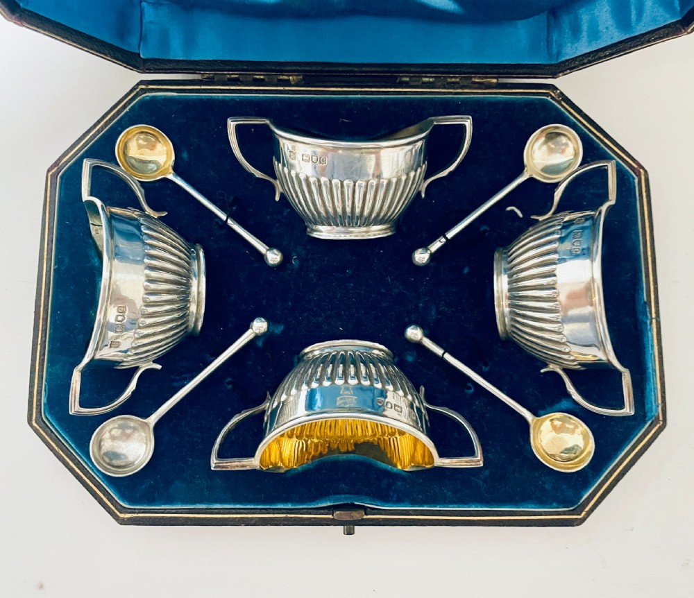 Set of Victorian Silver Salts in Box View IX