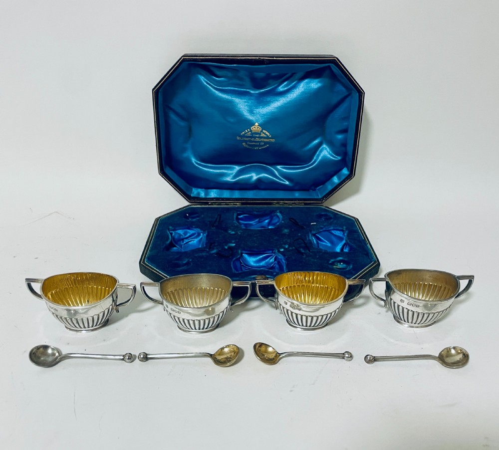 Set of Victorian Silver Salts in Box View X