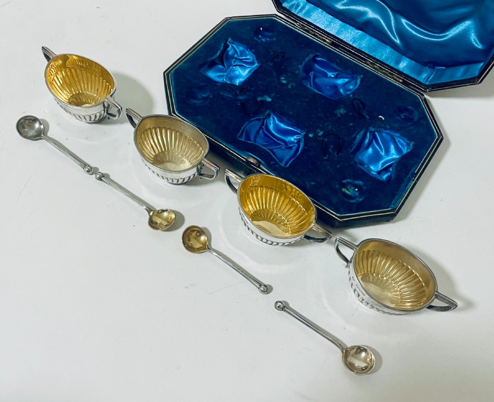 Set of Victorian Silver Salts in Box View XI