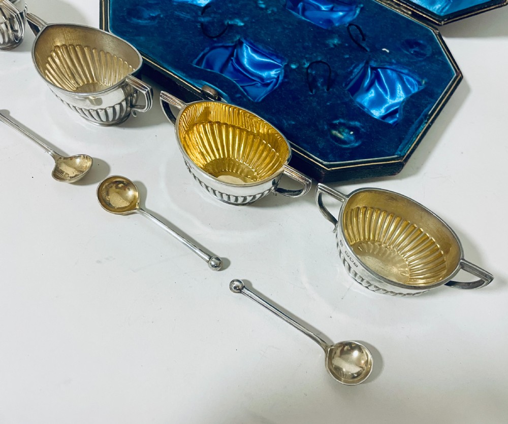 Set of Victorian Silver Salts in Box View XII