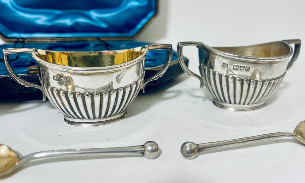 Set of Victorian Silver Salts in Box View XIV