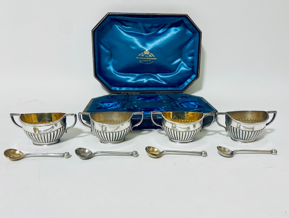 Set of Victorian Silver Salts in Box View XV
