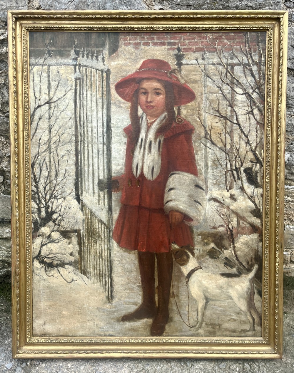 Oil on Canvas Painting of a Young Girl and her Dog